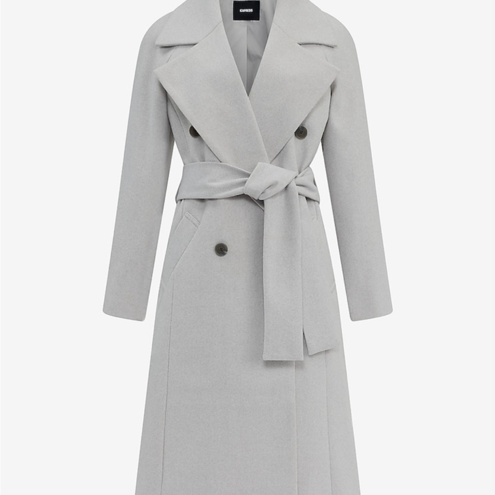 Express Women's (Gray) Double-Breasted Belted Coat